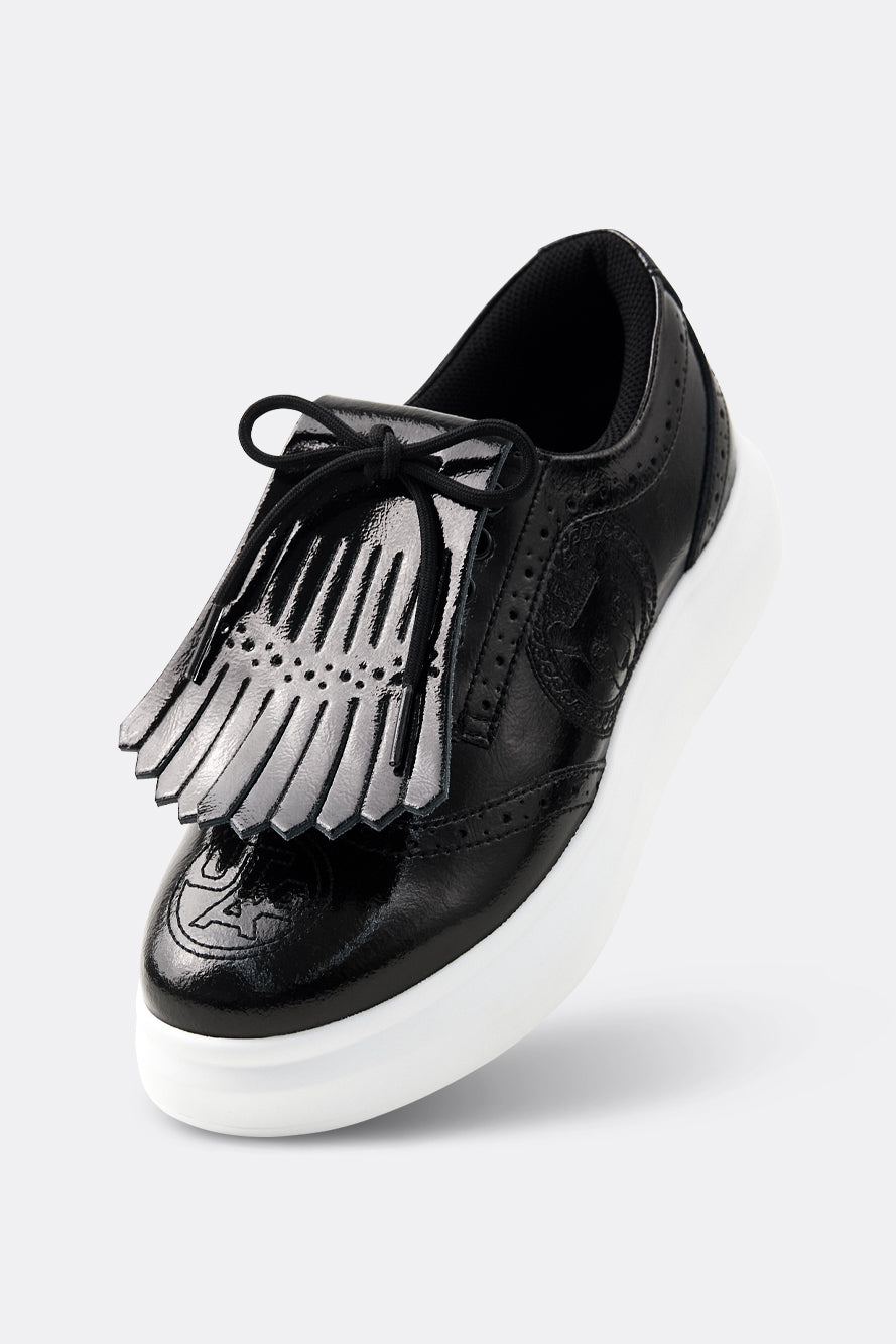 エナメルパンチングパンサーダービーキルティスニーカー:レディース