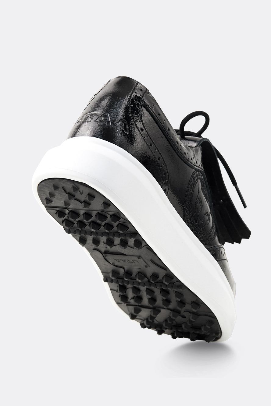 エナメルパンチングパンサーダービーキルティスニーカー:レディース