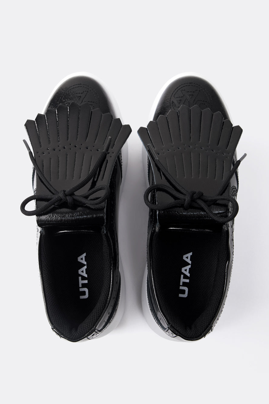 エナメルパンチングパンサーダービーキルティスニーカー:レディース