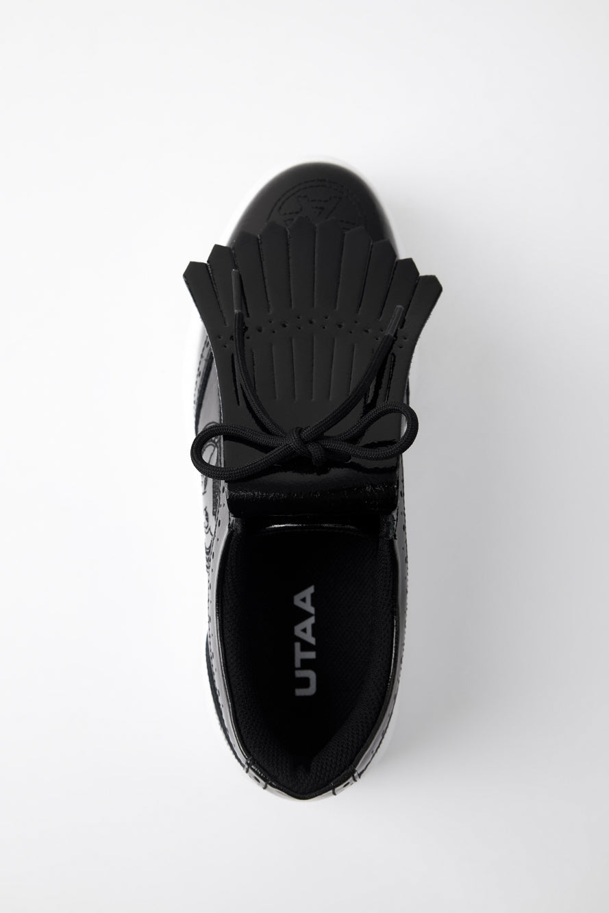 エナメルパンチングパンサーダービーキルティスニーカー:レディース