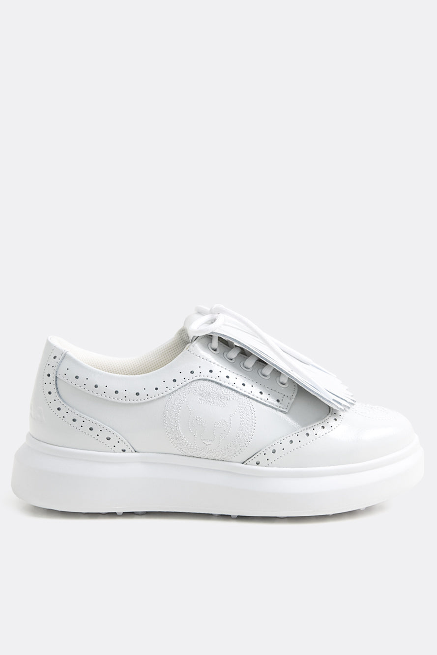 エナメルパンチングパンサーダービーキルティスニーカー:レディース