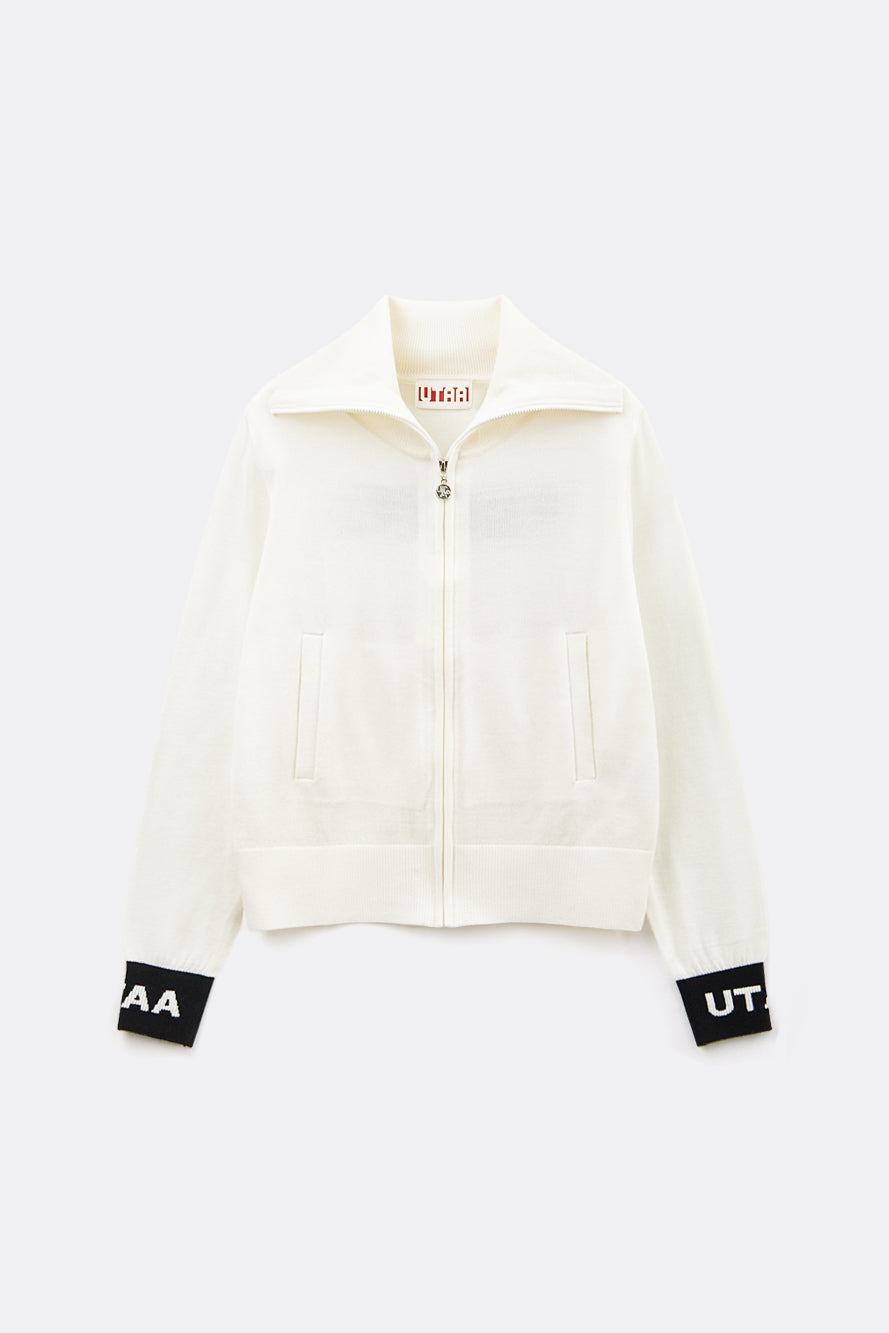 UTAA セーラーCollarWoolニットZip-upジャンパー ホワイト : Women's
