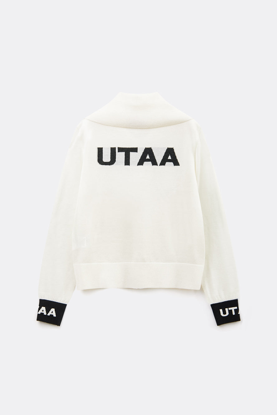 UTAA セーラーCollarWoolニットZip-upジャンパー ホワイト : Women's