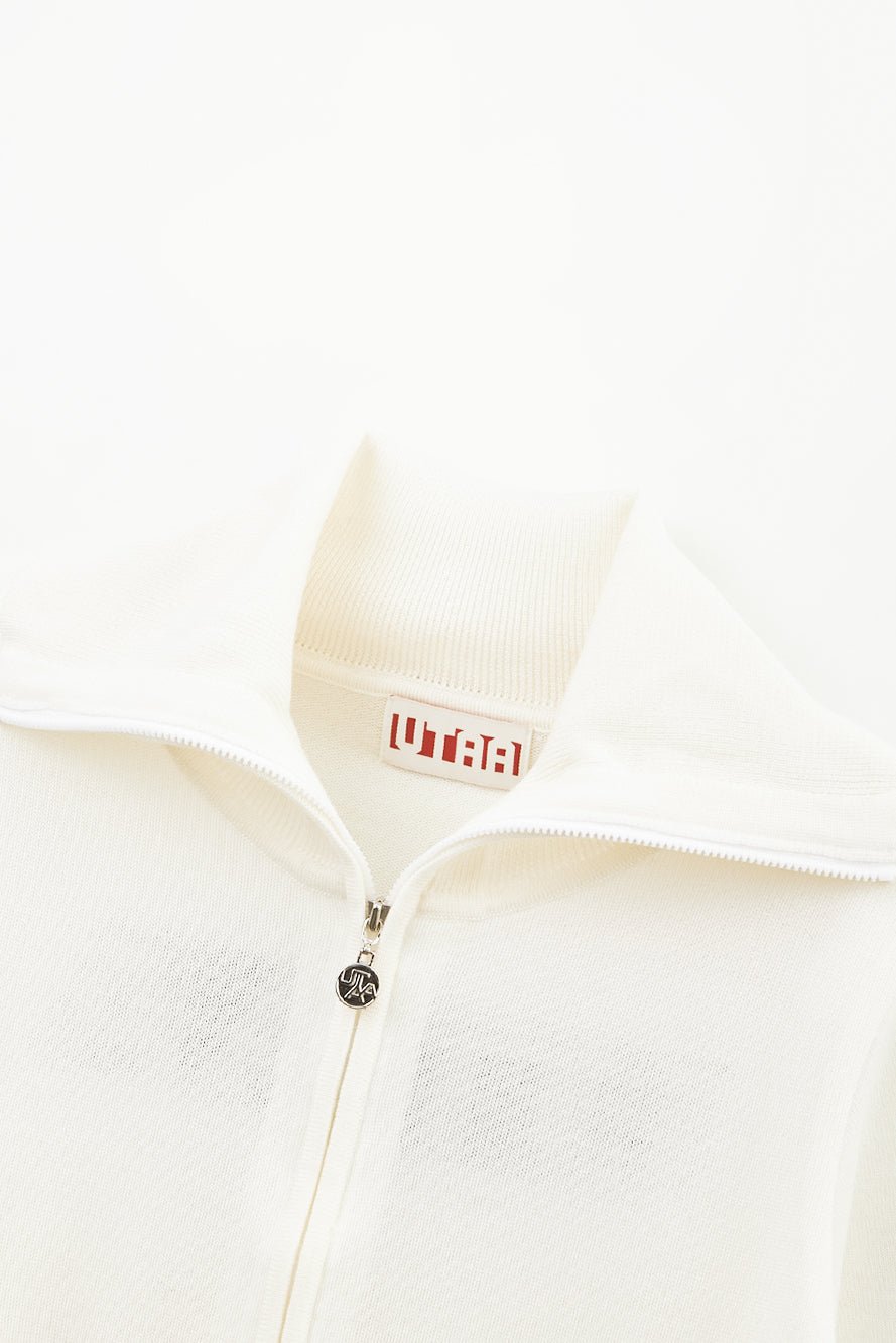 UTAA セーラーCollarWoolニットZip-upジャンパー ホワイト : Women's