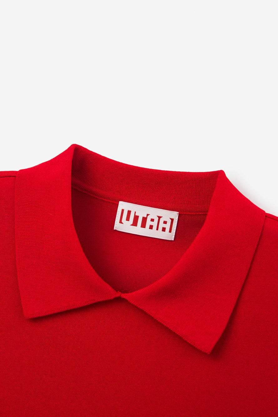 UTAA エンブレムバックオープンワークPKニット レッド : Women's