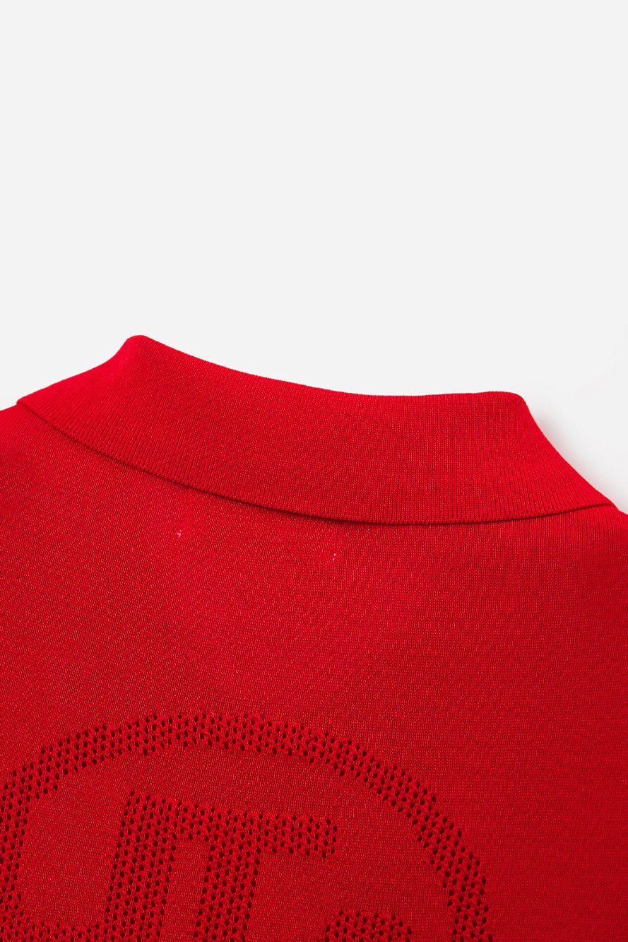 UTAA エンブレムバックオープンワークPKニット レッド : Women's