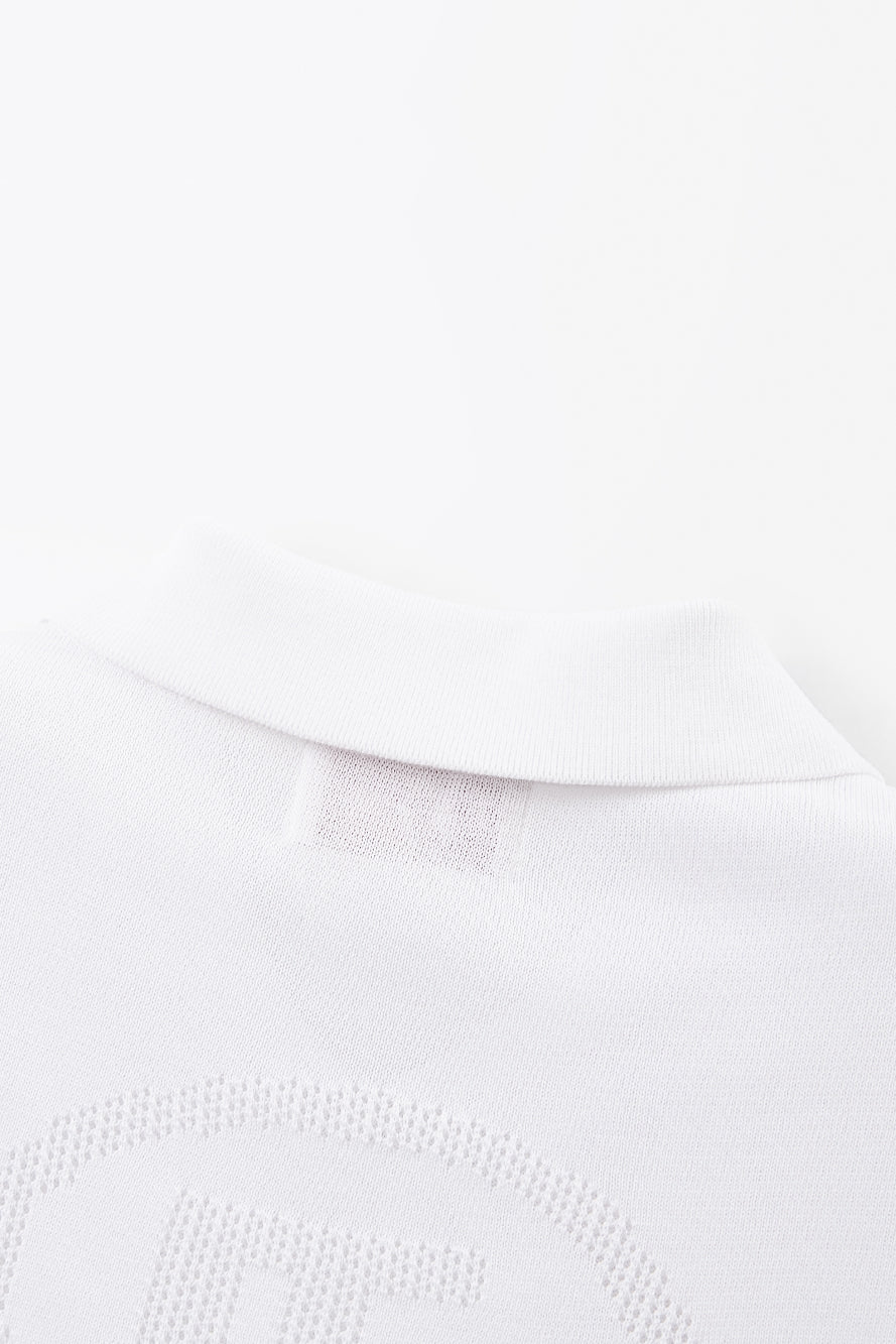 UTAA エンブレムバックオープンワークPKニット ホワイト : Women's