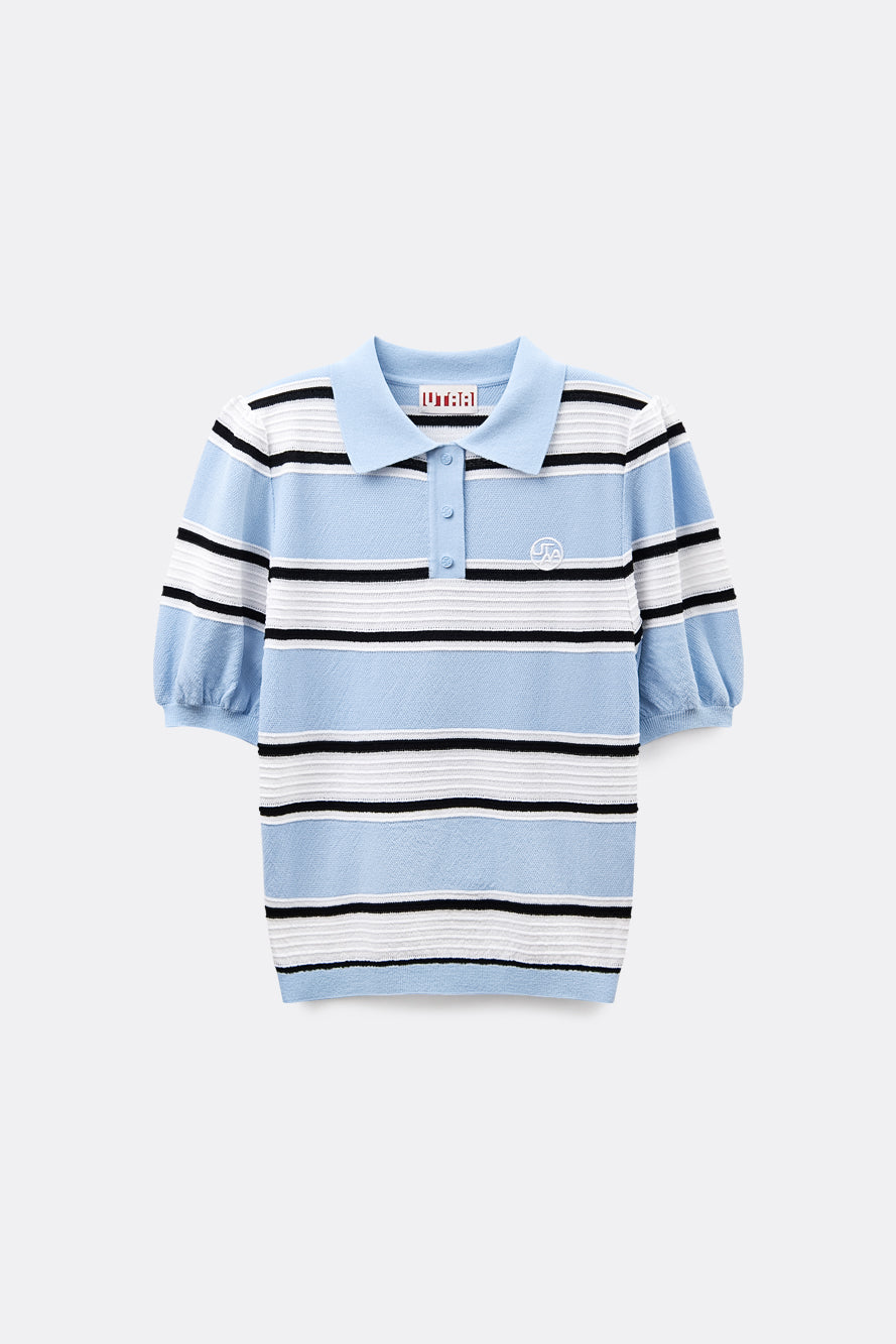 UTAA Candy-coloredストライプPKニット スカイブルー : Women's