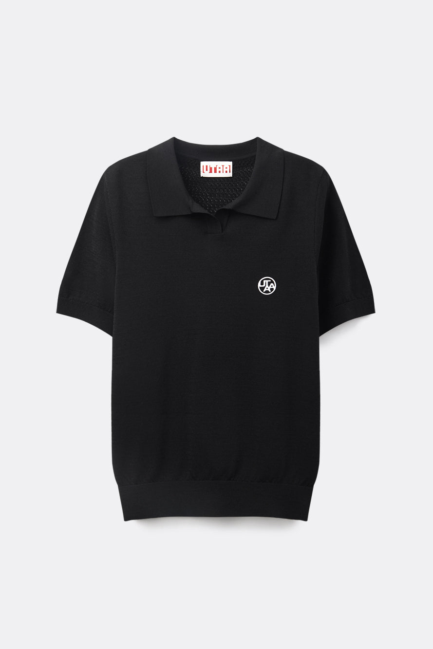 UTAA アズールカラーバックオープンワークPKニット ブラック : Women's