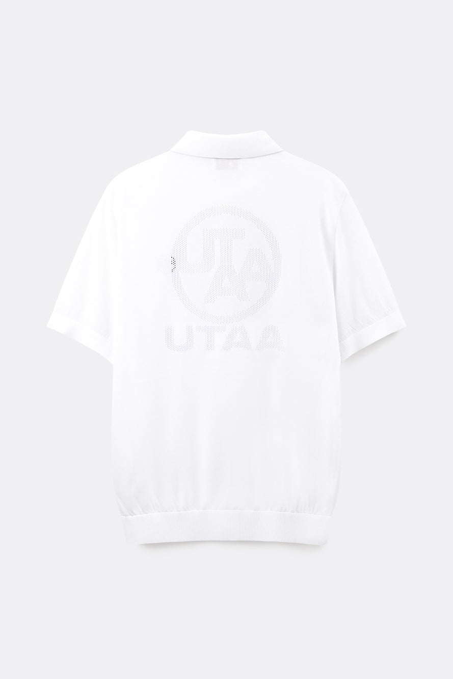 UTAA エンブレムバックオープンワークPKニット ホワイト : Men's