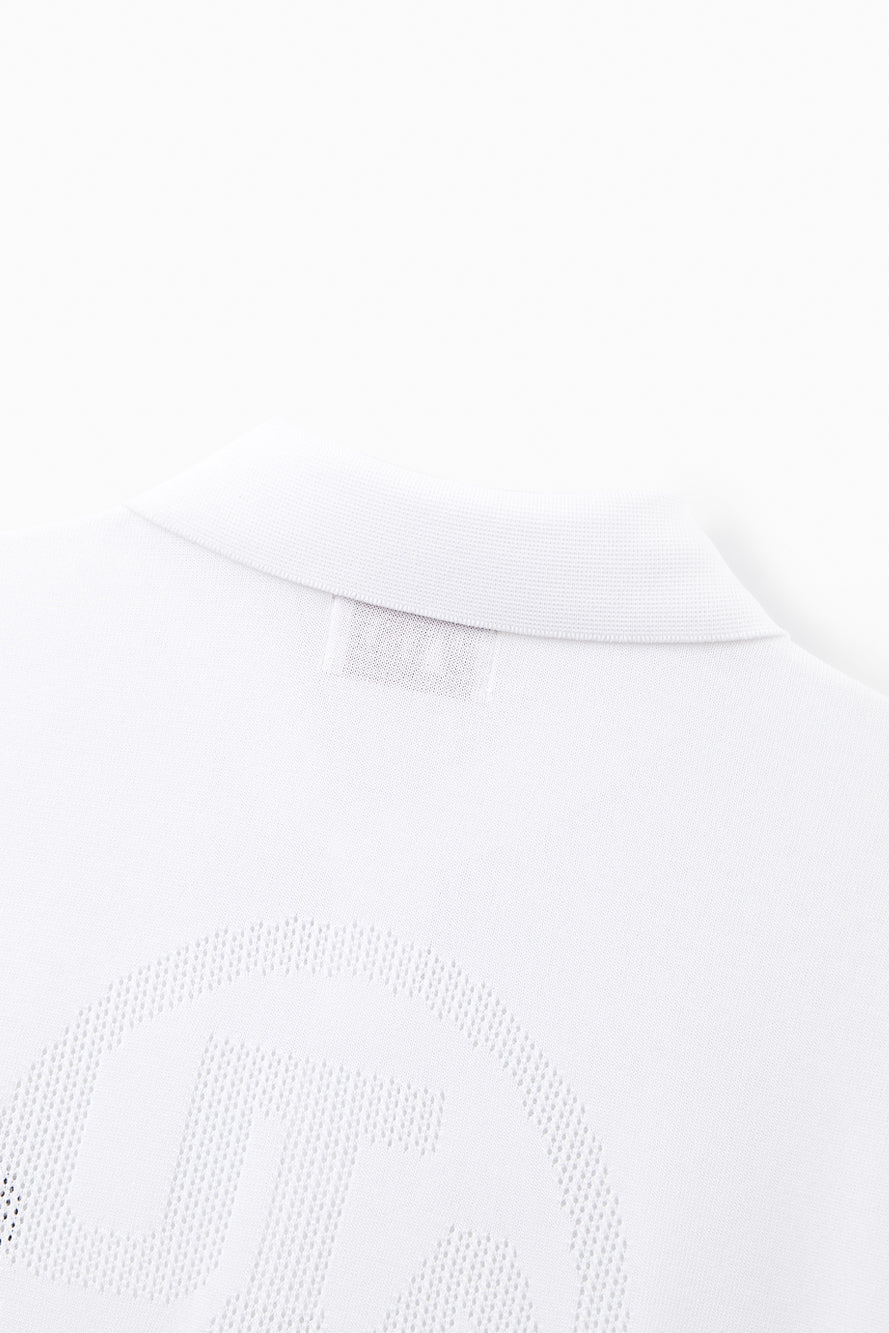 UTAA エンブレムバックオープンワークPKニット ホワイト : Men's
