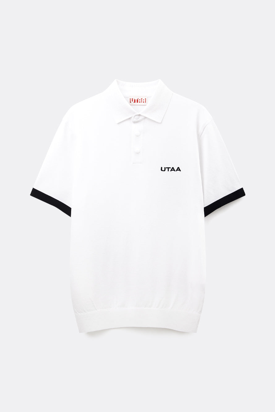 UTAA デイグロウバックメッシュロゴPKニット ホワイト:メンズ