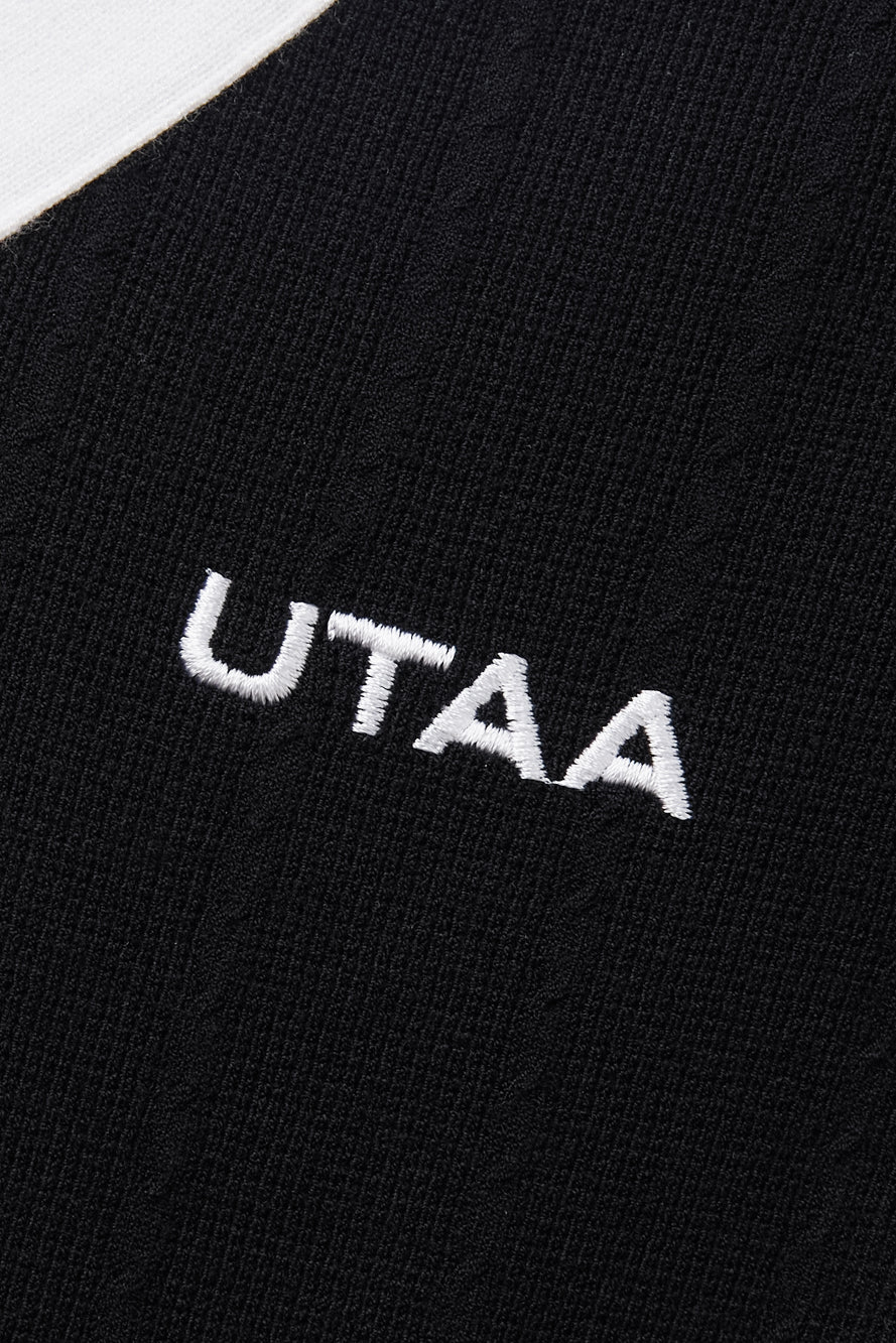 UTAA プルームカラースローガンVネックニットベスト ブラック:レディース