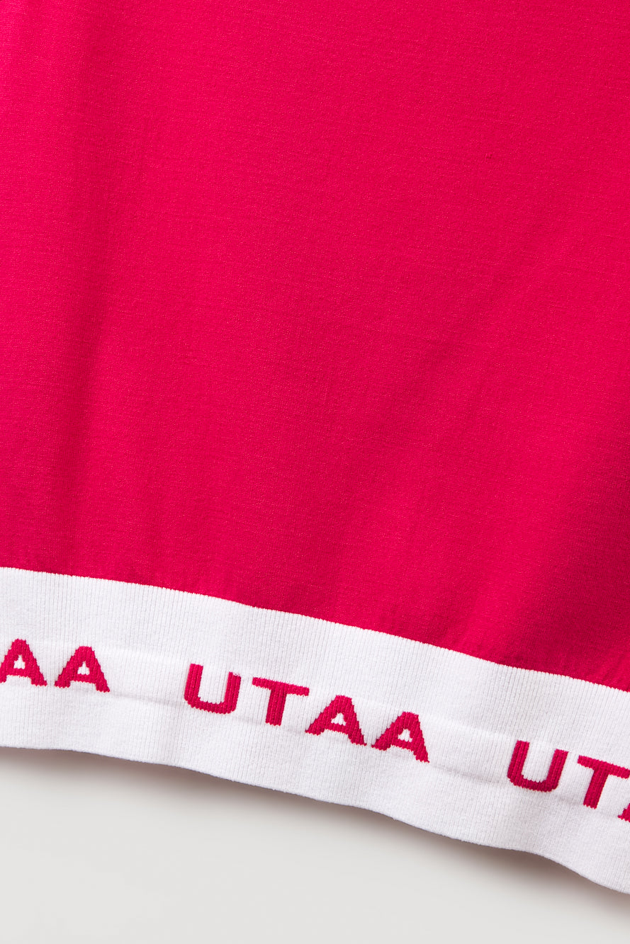 UTAA プルームカラースローガンVネックニットベスト ピンク : Women's