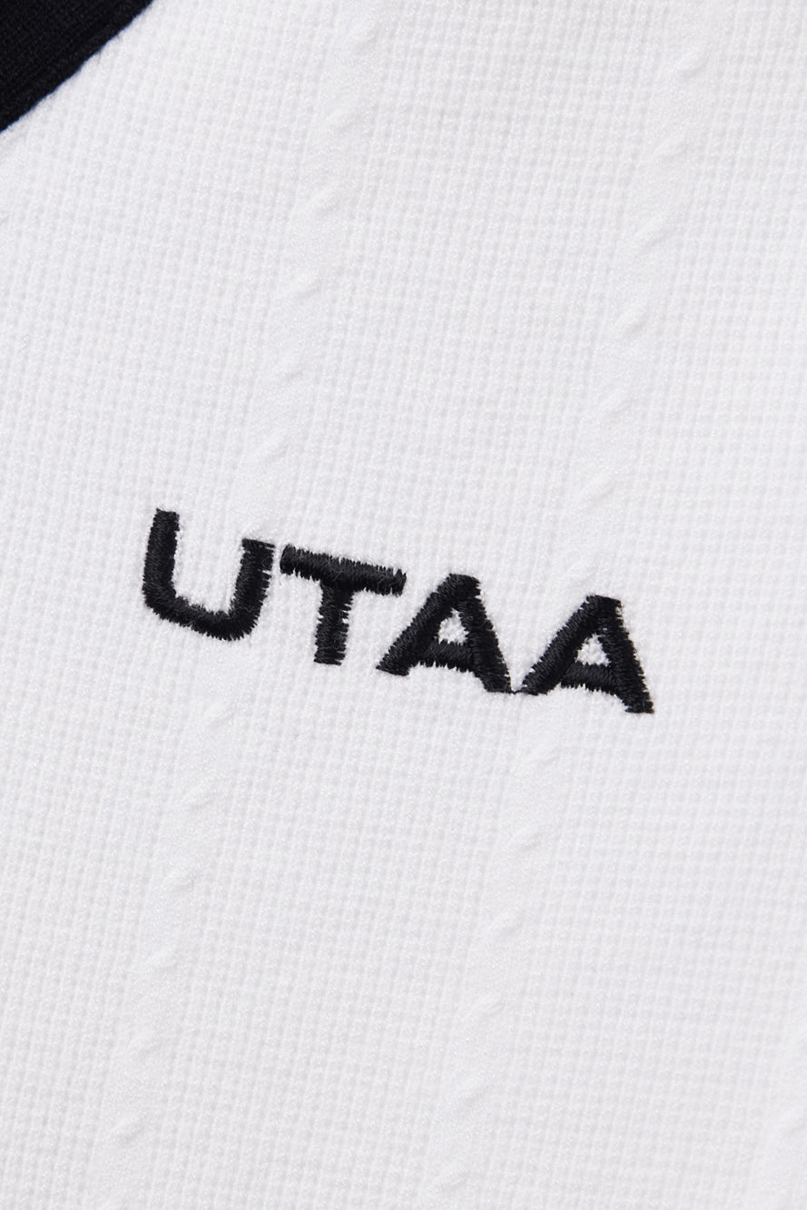 UTAA プルームカラースローガンVネックニットベスト ホワイト:レディース