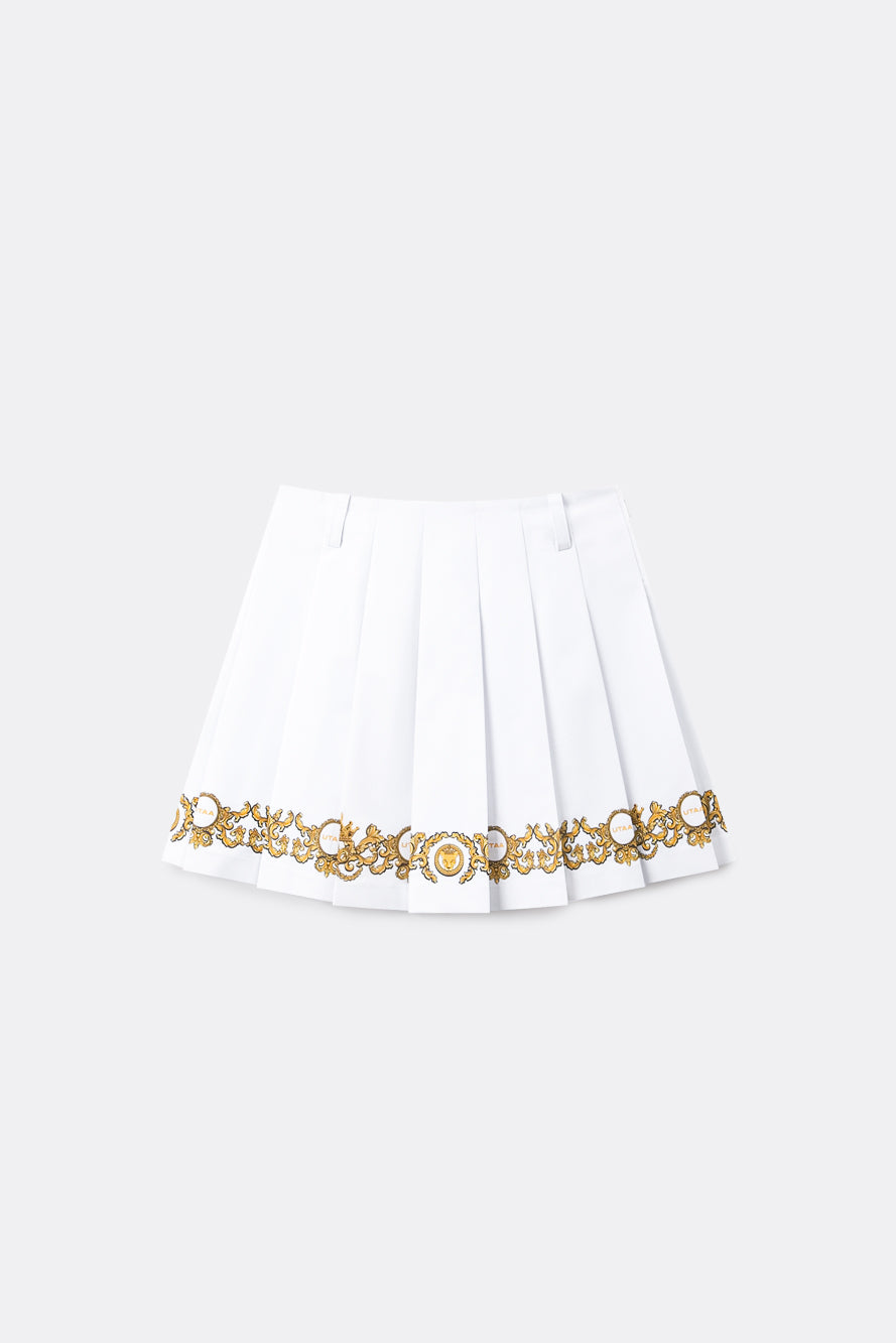 UTAA クレストゴールデンエッジプリーツスカート ホワイト : Women's
