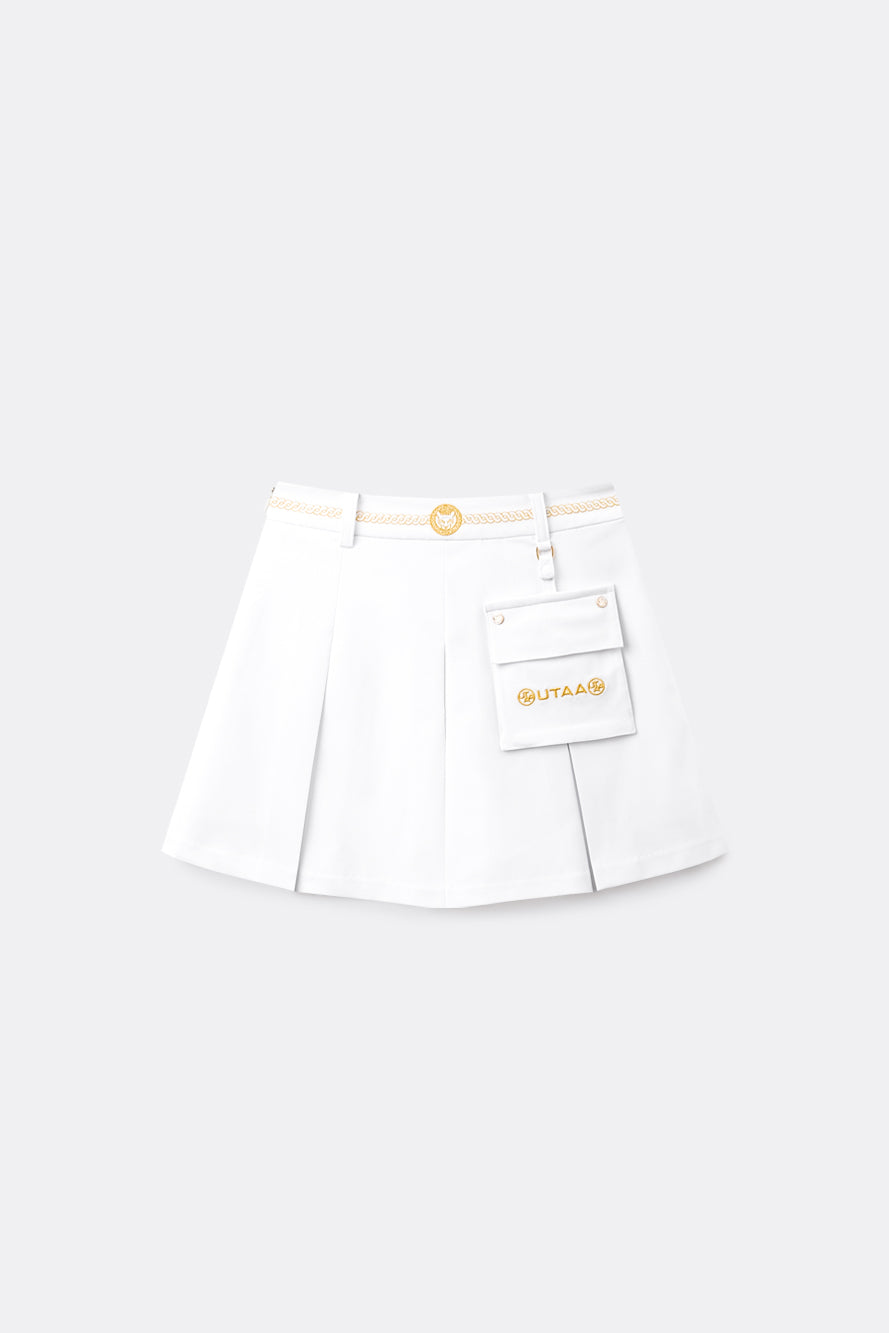 UTAA クレストゴールデンシンボルポケットプリーツスカート ホワイト : Women's