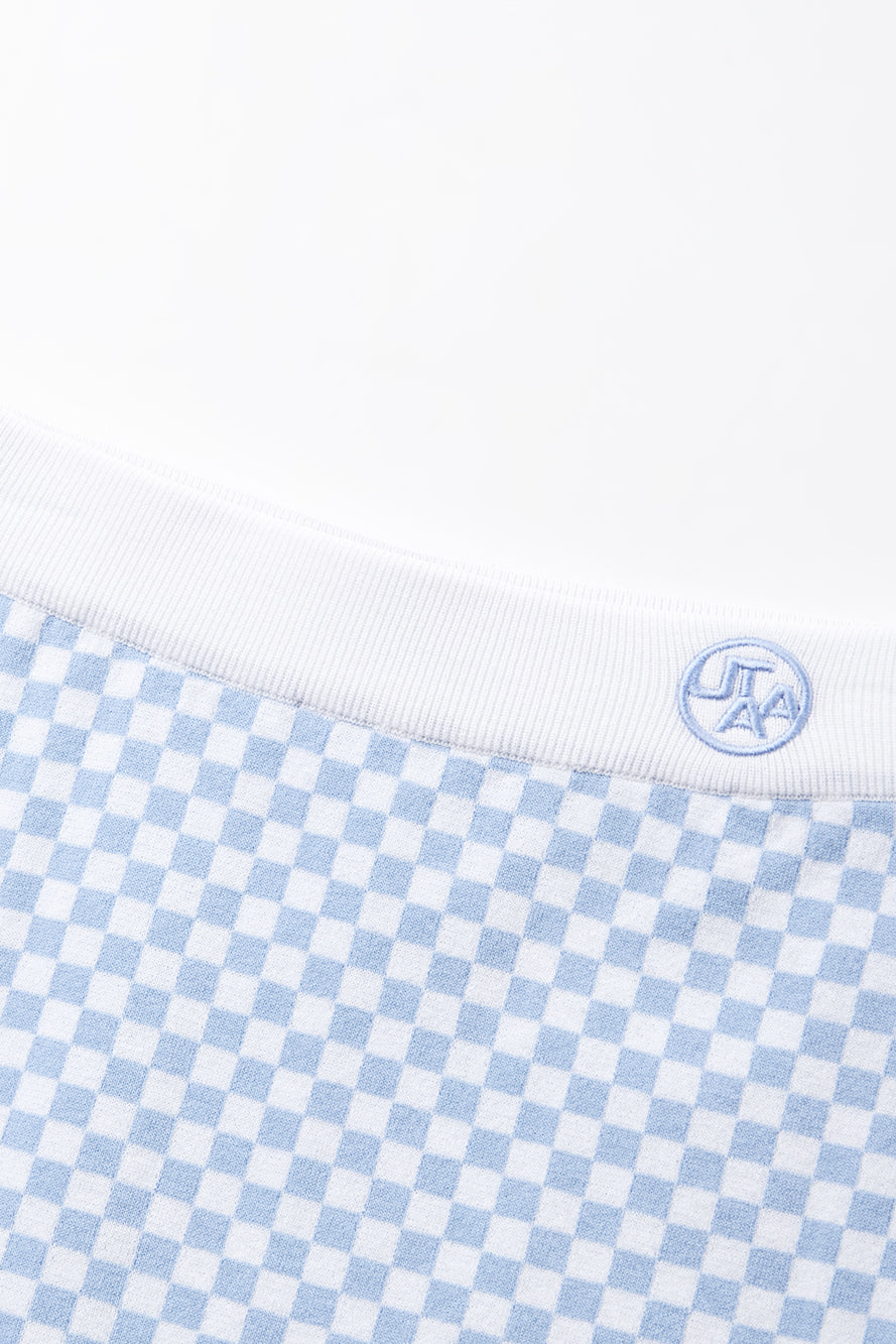 UTAA シンボルCheckeredカラーニットH-Lineスカート スカイブルー : Women's