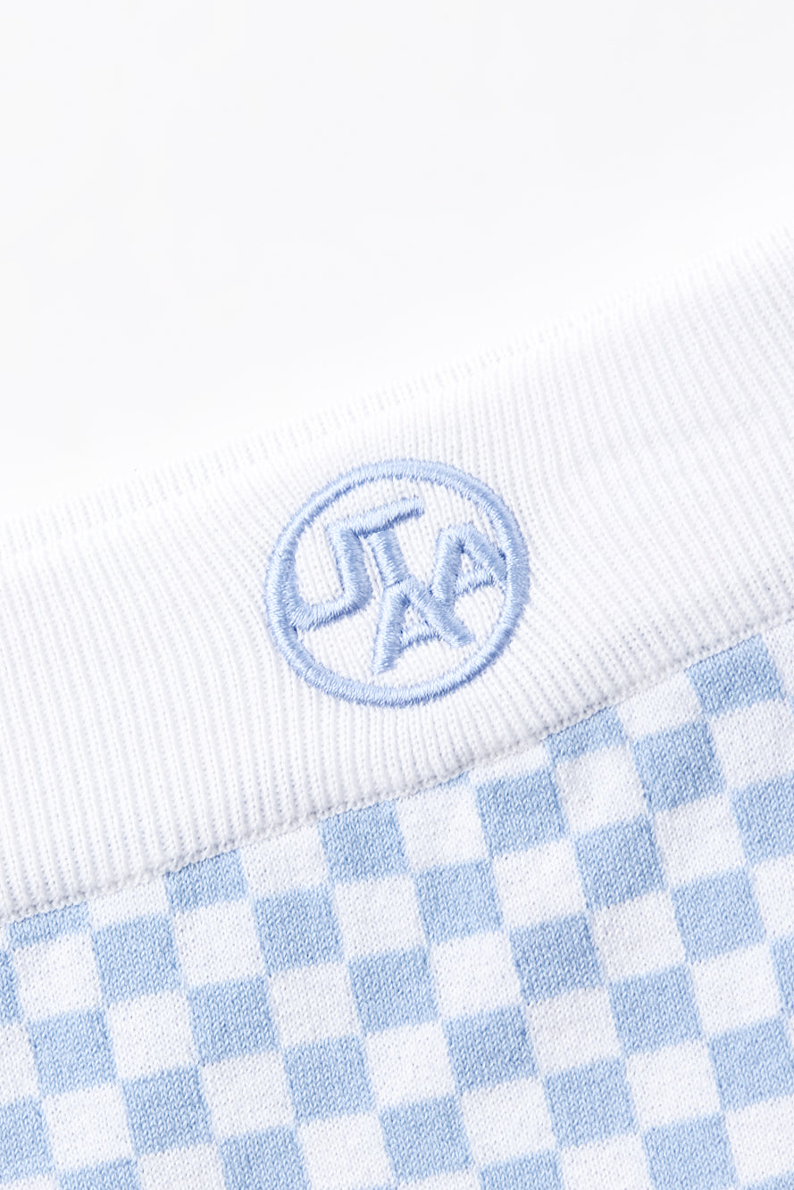 UTAA シンボルCheckeredカラーニットH-Lineスカート スカイブルー : Women's