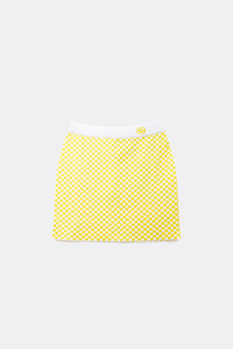 UTAA シンボルCheckeredカラーニットH-Lineスカート イエロー : Women's