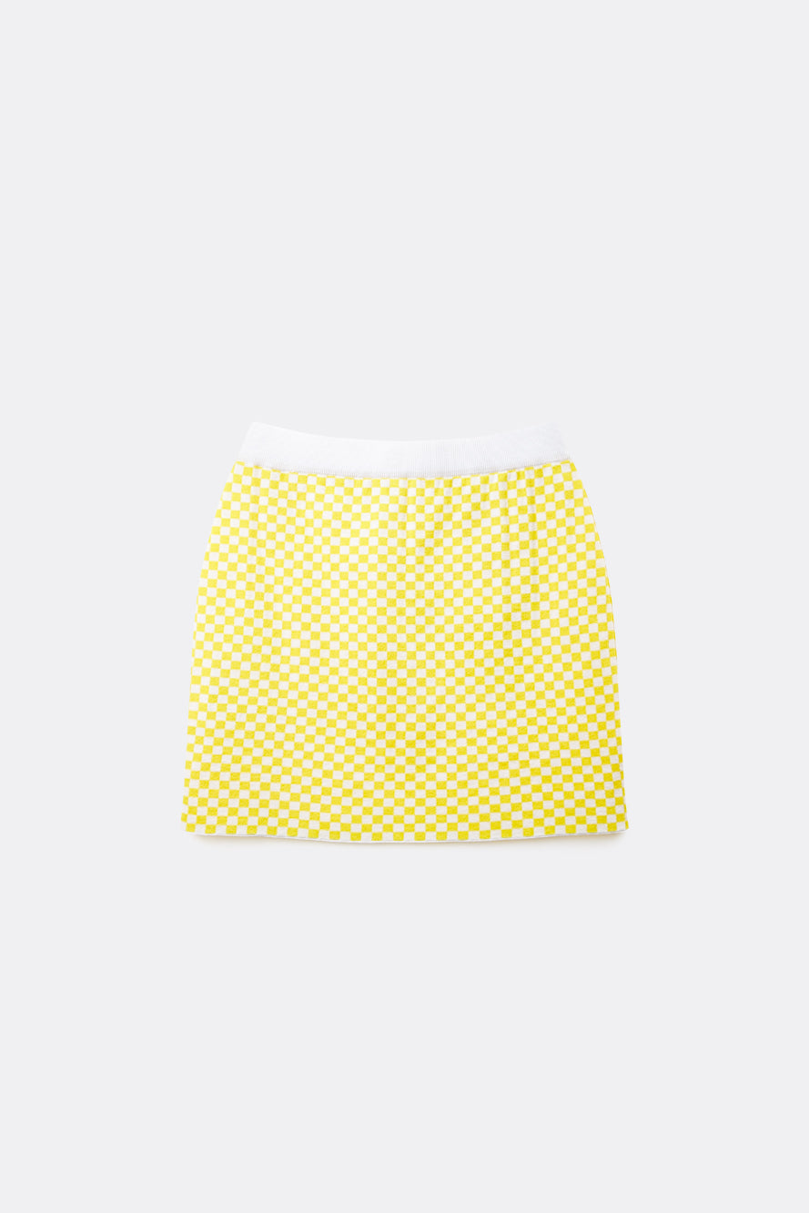 UTAA シンボルCheckeredカラーニットH-Lineスカート イエロー : Women's