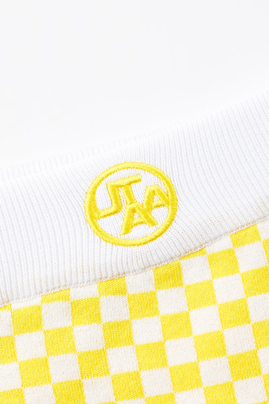 UTAA シンボルCheckeredカラーニットH-Lineスカート イエロー : Women's