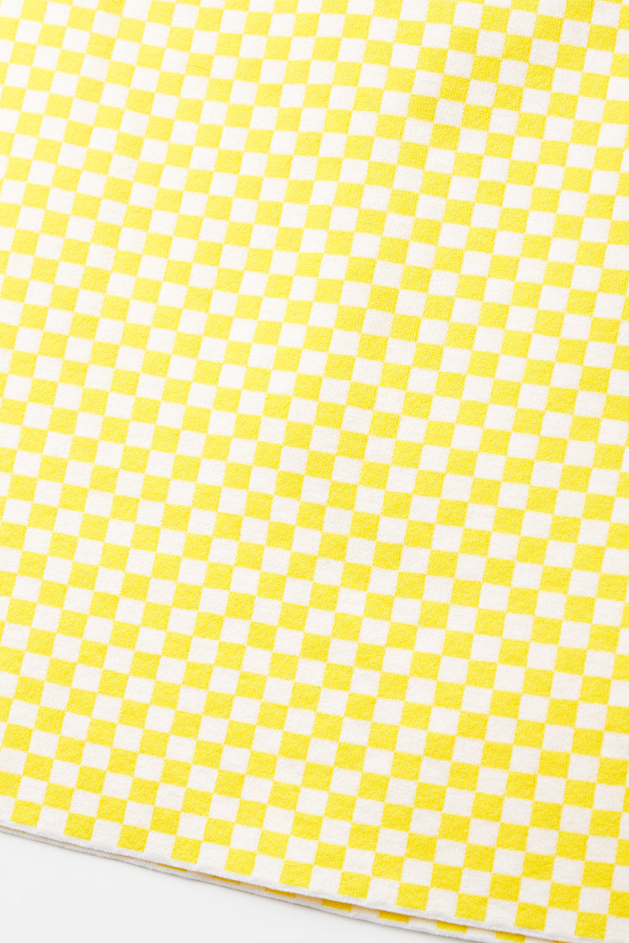 UTAA シンボルCheckeredカラーニットH-Lineスカート イエロー : Women's