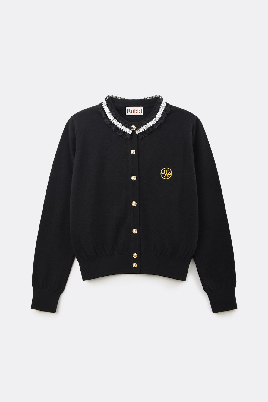 UTAA フルールレースウールニットカーディガン ブラック : Women's