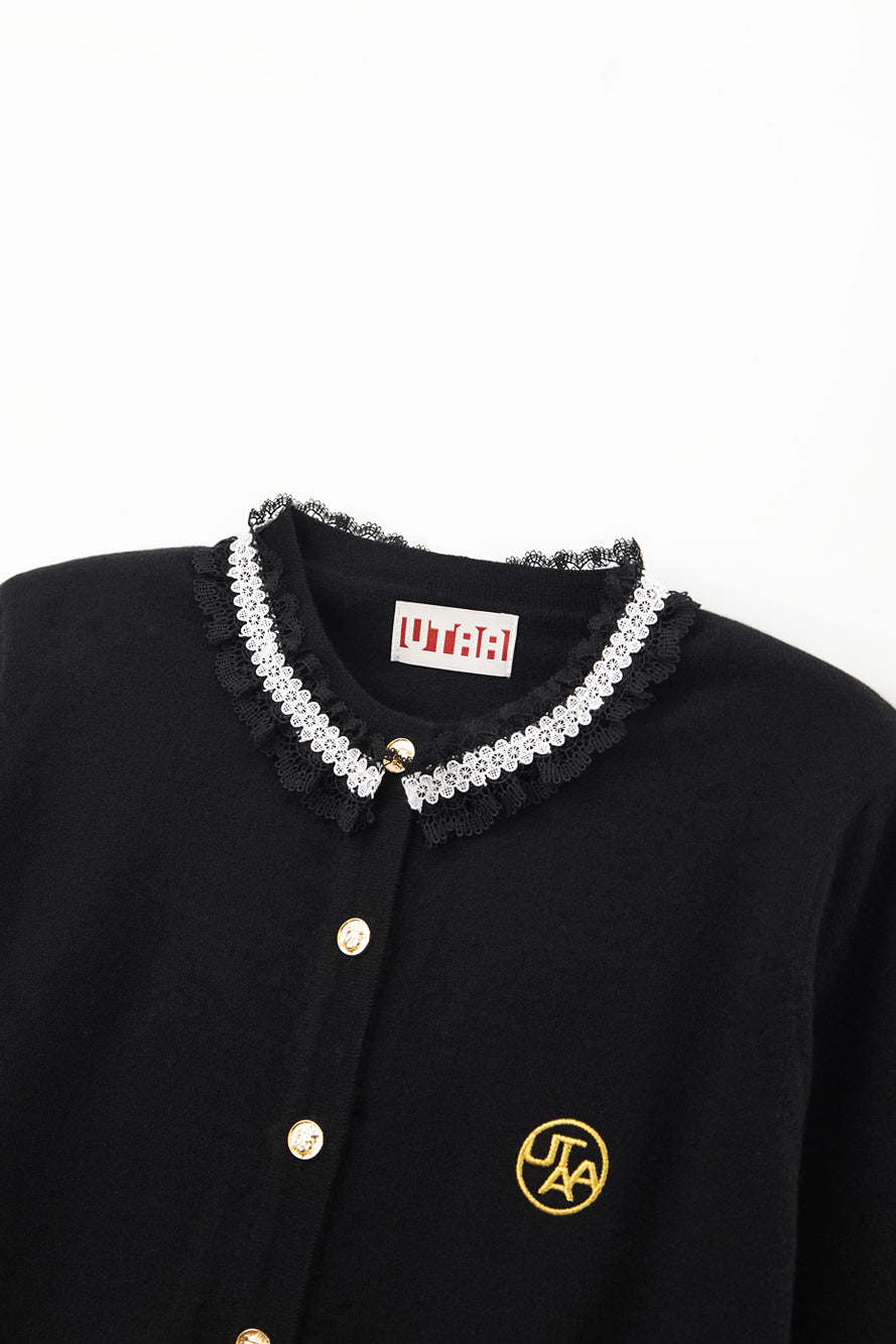 UTAA フルールレースウールニットカーディガン ブラック : Women's