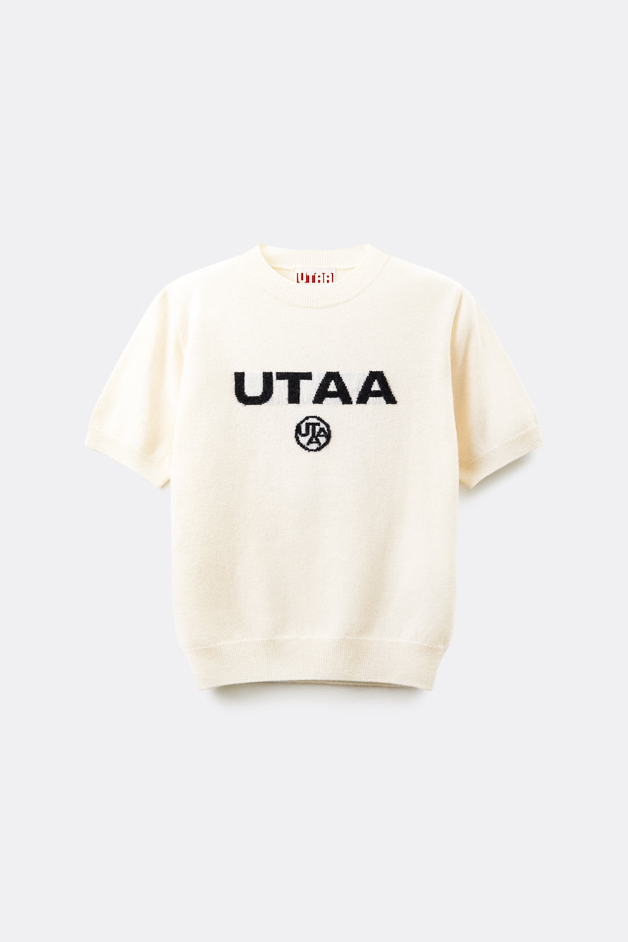 UTAA ネオンロゴブロックウールクルーネックニット アイボリー