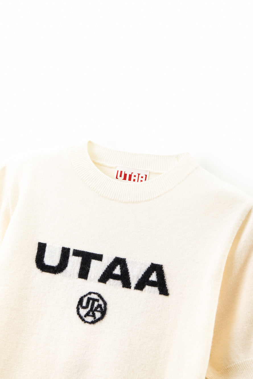 UTAA ネオンロゴブロックウールクルーネックニット アイボリー