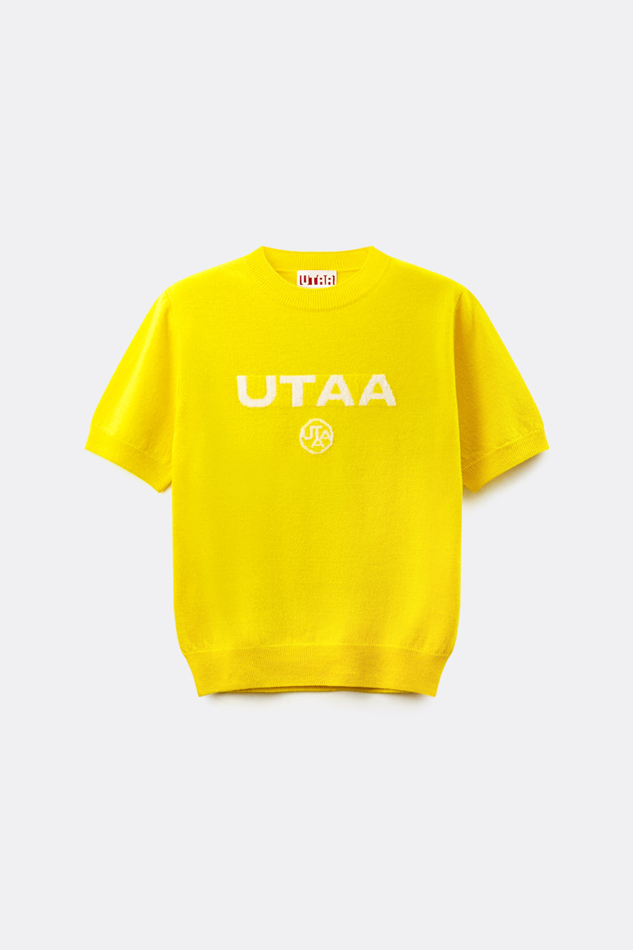 UTAA ネオンロゴブロックウールクルーネックニット イエロー