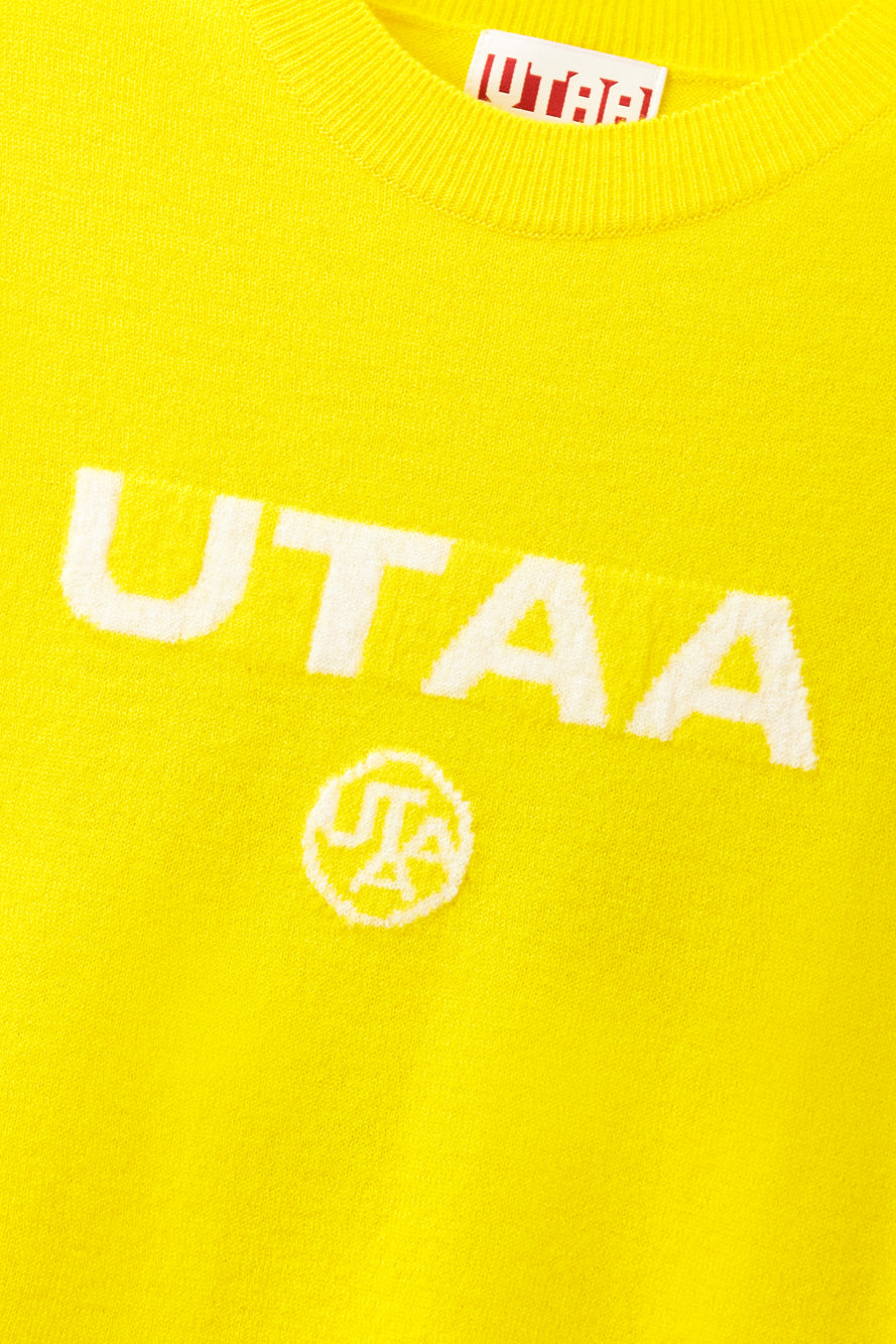 UTAA ネオンロゴブロックウールクルーネックニット イエロー