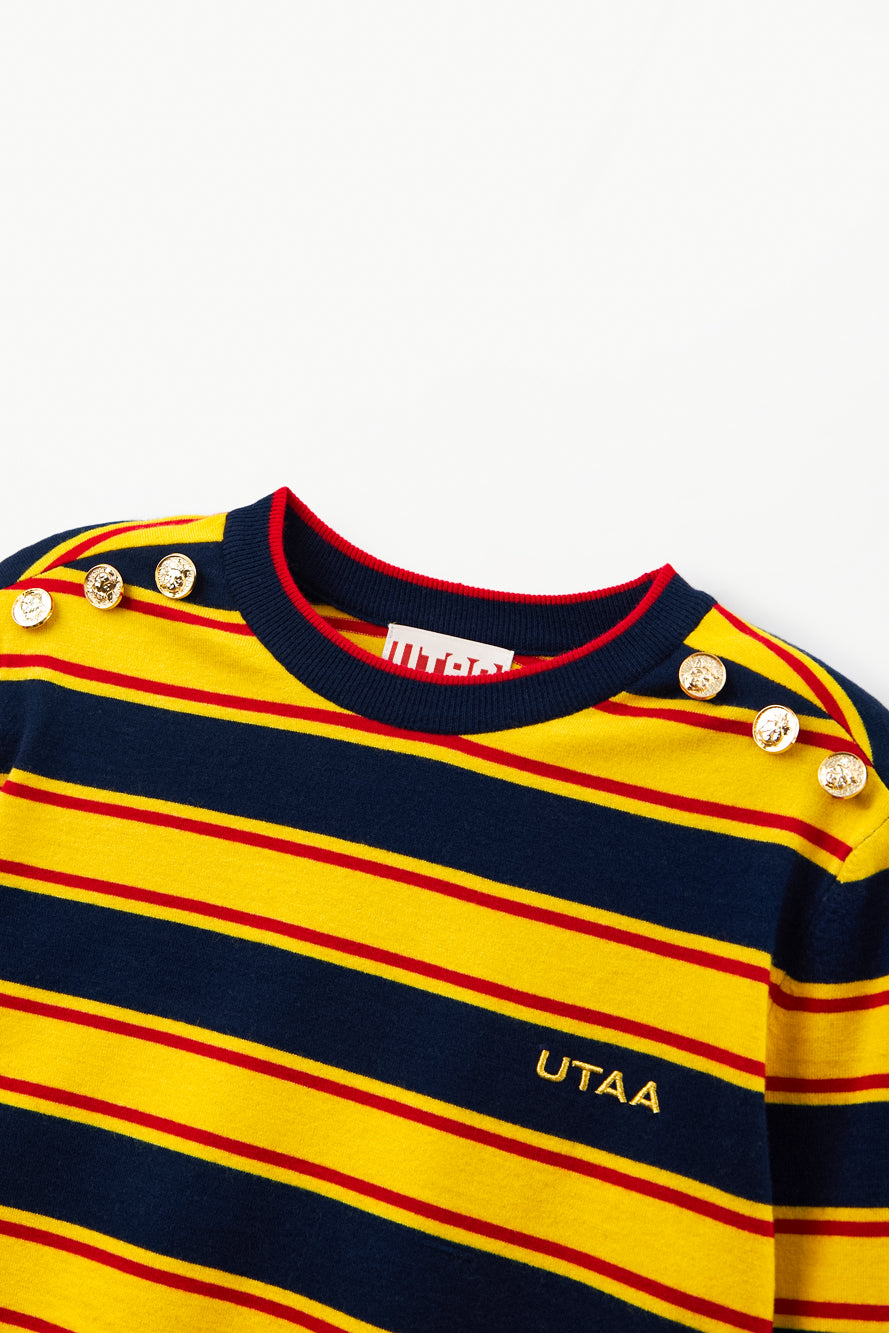 UTAA マルチストライプカシミヤブレンドニットプルオーバー ネイビー