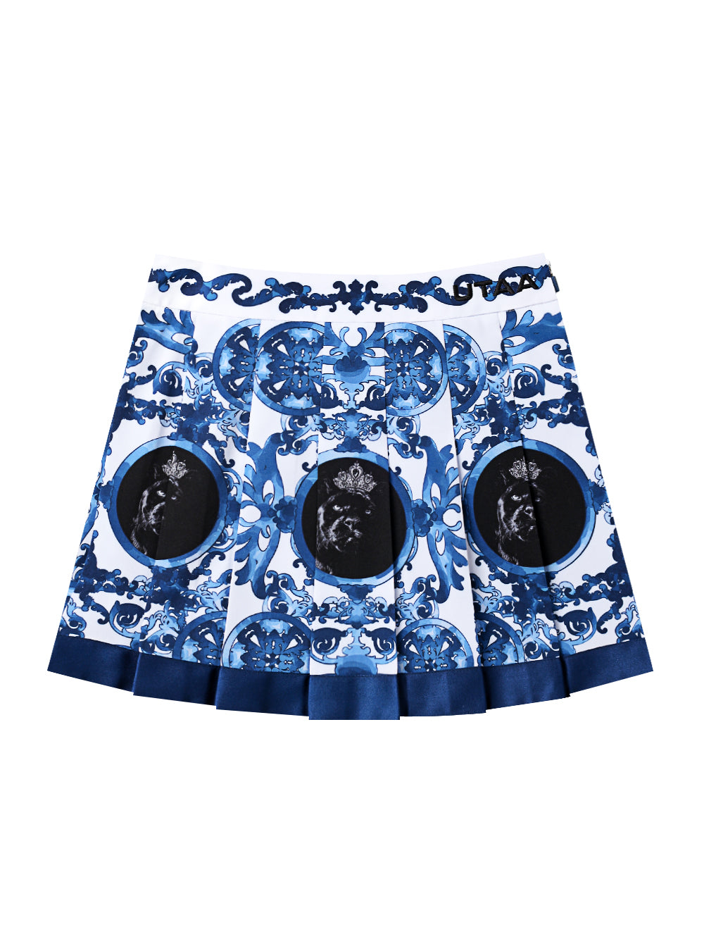 UTAA シークエンスバロックグラフィックプリーツスカート ブルー
