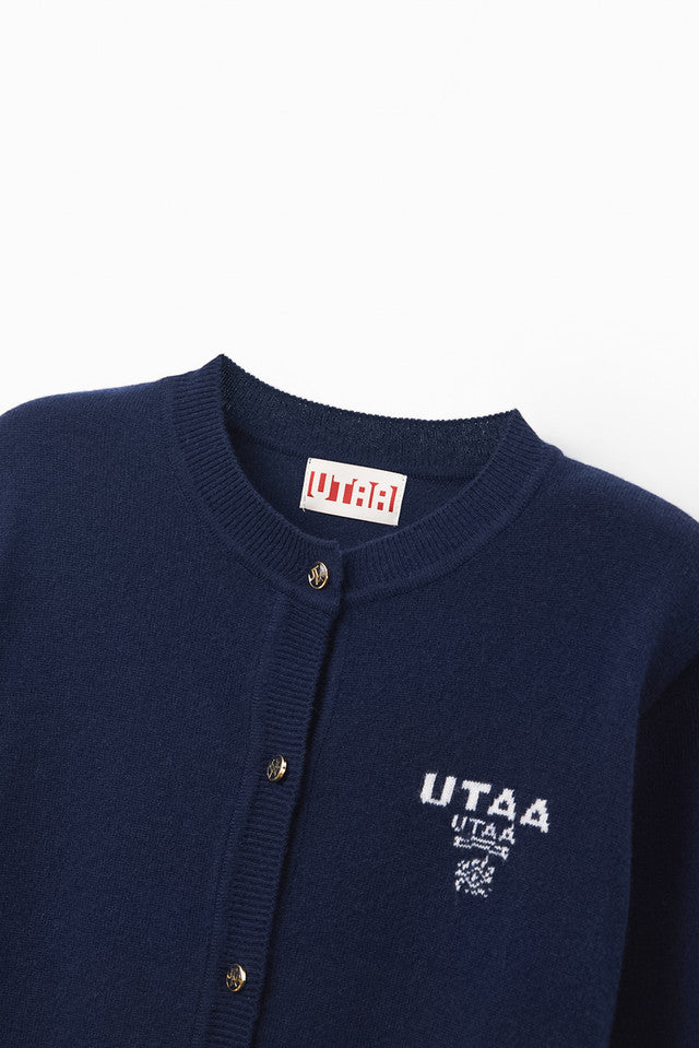 UTAA ローレルシンボルカシミヤブレンドニットカーディガン ネイビー:レディース