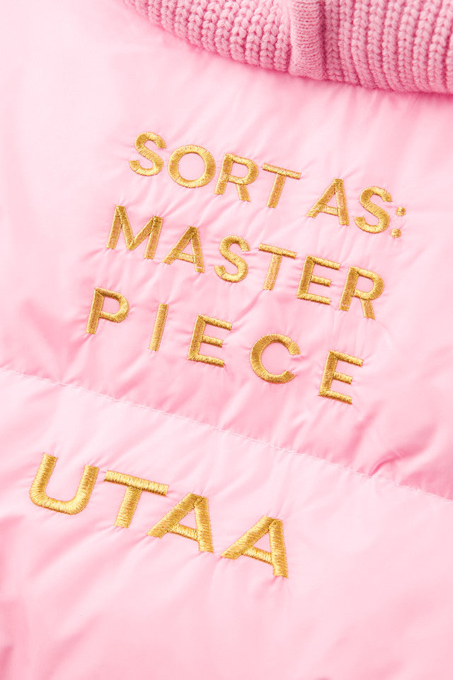UTAA スローガンスリークォータースリーブフォックスダウンジャンパー ライトピンク:レディース