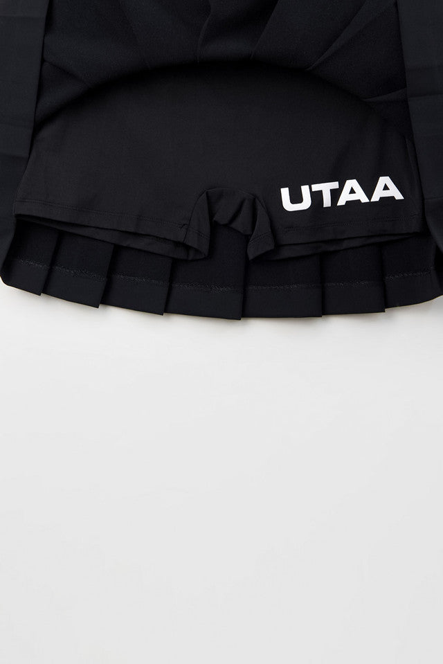 UTAA ゴールデンバックルアウトポケットプリーツスカート ブラック:レディース