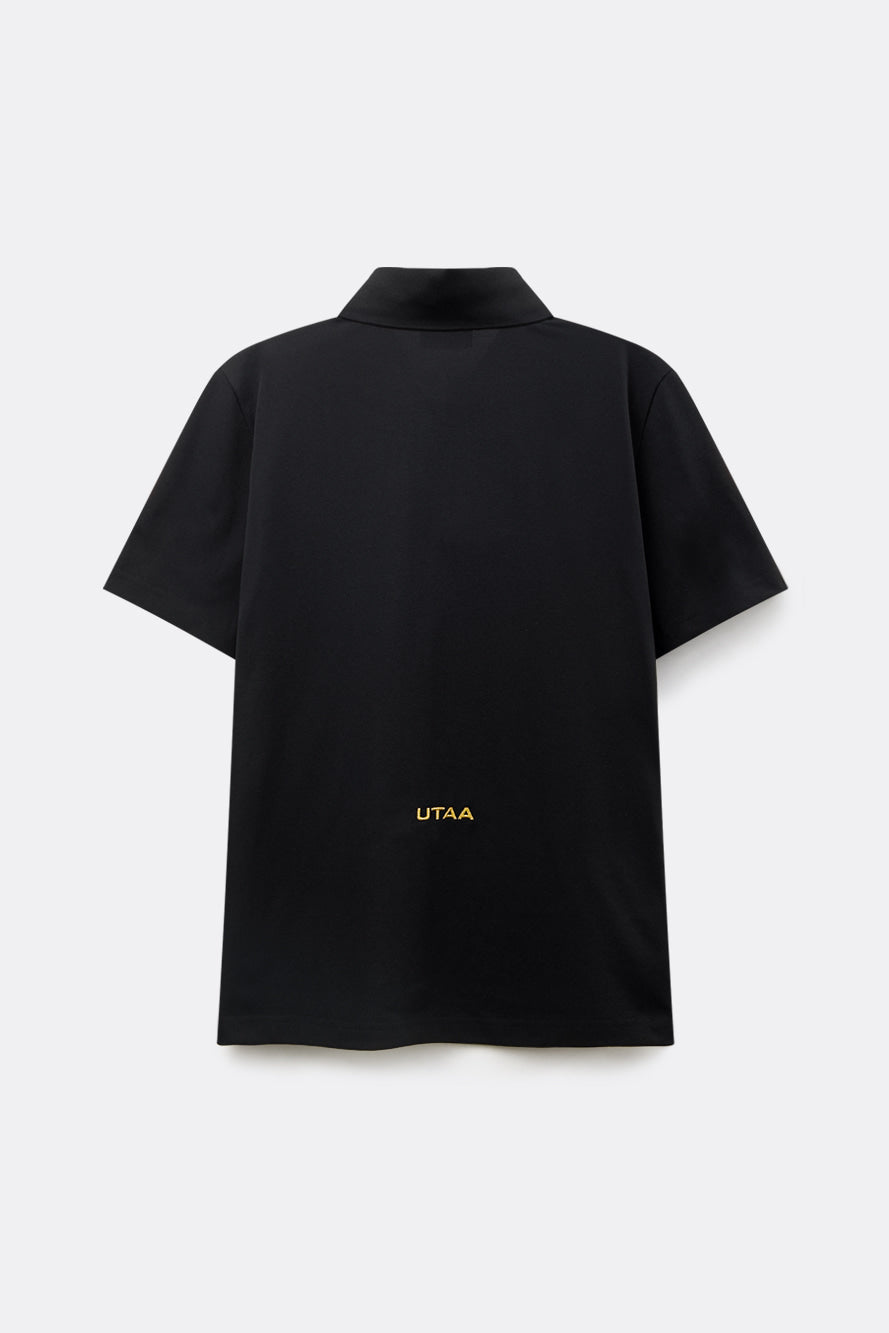 UTAA クレストゴールデンパンサージップアップPKシャツ ブラック:メンズ