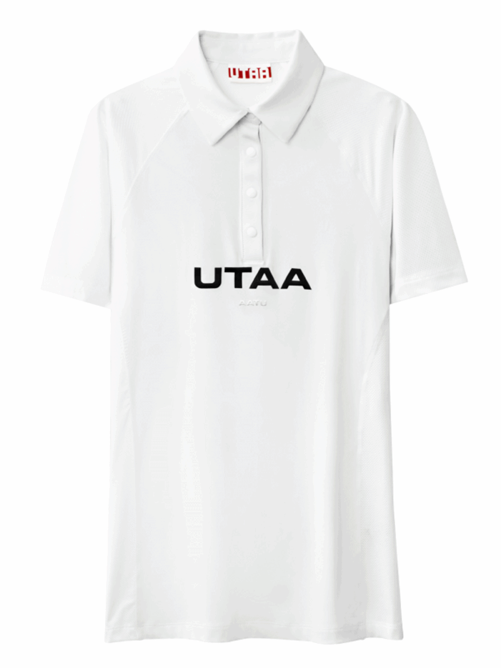 UTAA リフレクテッドロゴメッシュラグランポロTシャツ ホワイト:メンズ