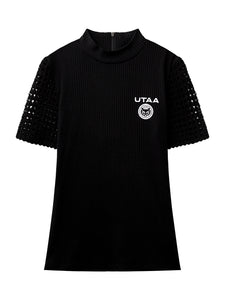 UTAA ラティスニットタートルネックティー ブラック：レディース