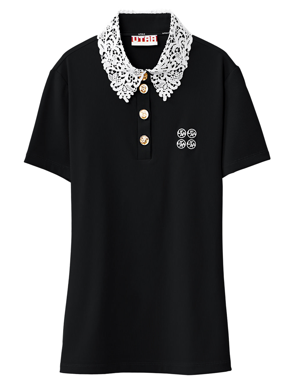 UTAA デュカットレースフレアPK Tシャツ ブラック