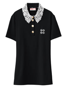 UTAA デュカットレースフレアPK Tシャツ ブラック