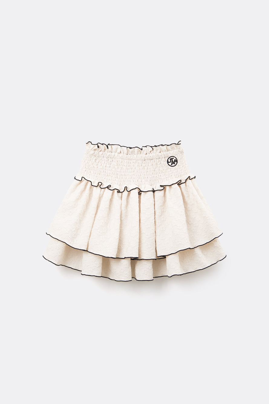 UTAA ブルームフローラルレースラッフルスカート ベージュ