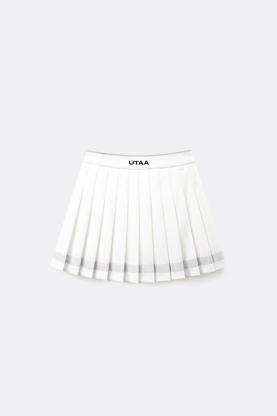 UTAA グレイッシュデュアルラインプリーツスカート ホワイト