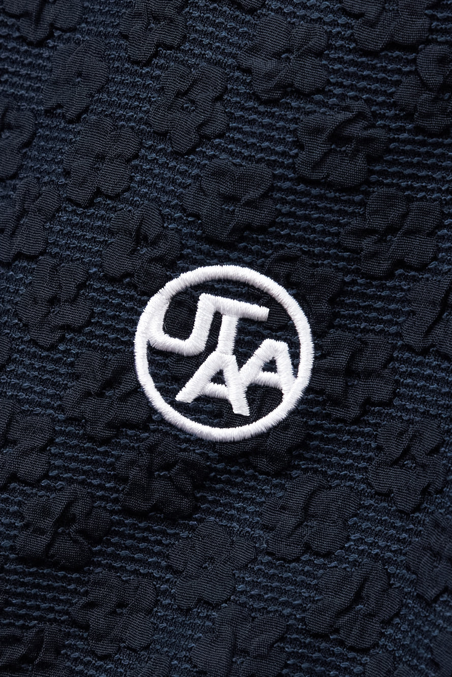 UTAA ブルームフローラルレースラッフルタートルネックシャツ ネイビー：レディース