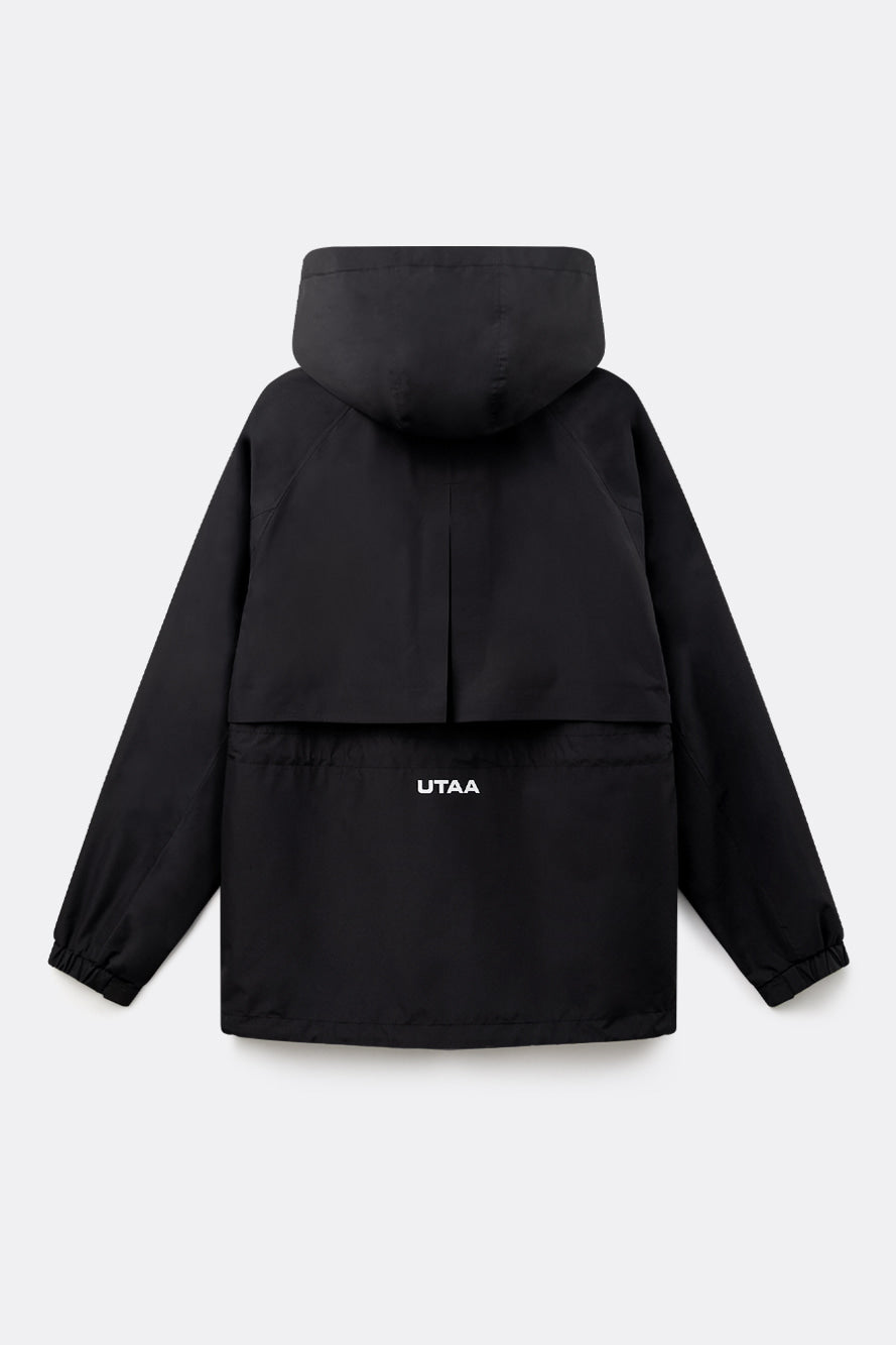 UTAA カラーシンボルフーディレインコート ブラック：レディース