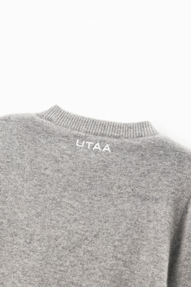 UTAA ロゴスタンプウールブレンデッドニットプルオーバー メランジグレー：メンズ