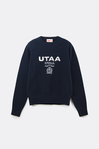 UTAA キングダムロゴウールブレンデッドニットプルオーバー ネイビー：レディース