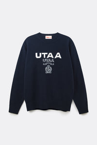 UTAA キングダムロゴウールブレンデッドニットプルオーバー ネイビー：メンズ